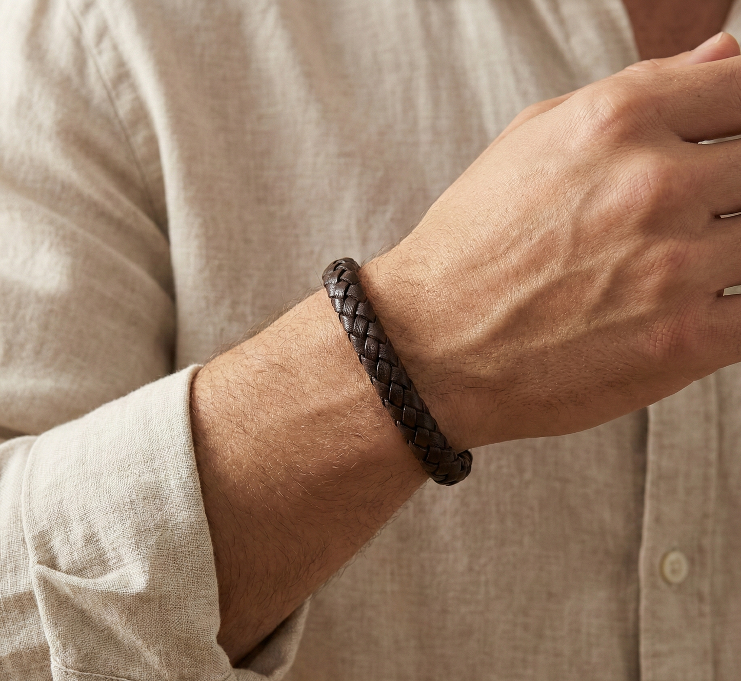 Surekar Men's Braided Leather Bracelet